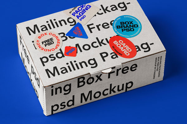 3/4 View of Mail Packaging Cardboard Box Mockup