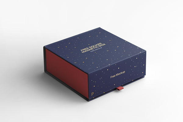 3/4 View of Square Magnetic Box Packaging Mockup