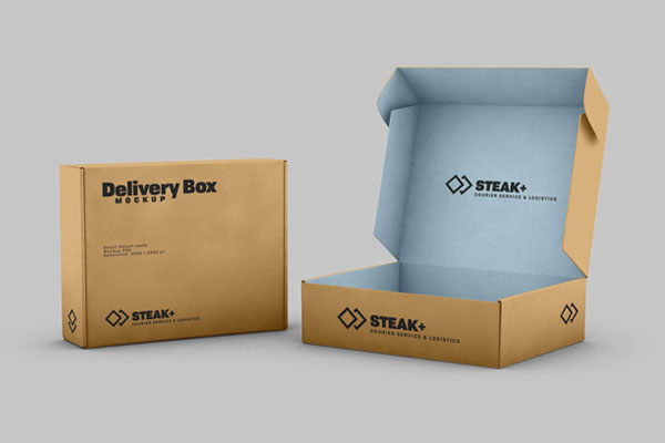 3/4 View of Two Delivery/Shipping Boxes Mockup