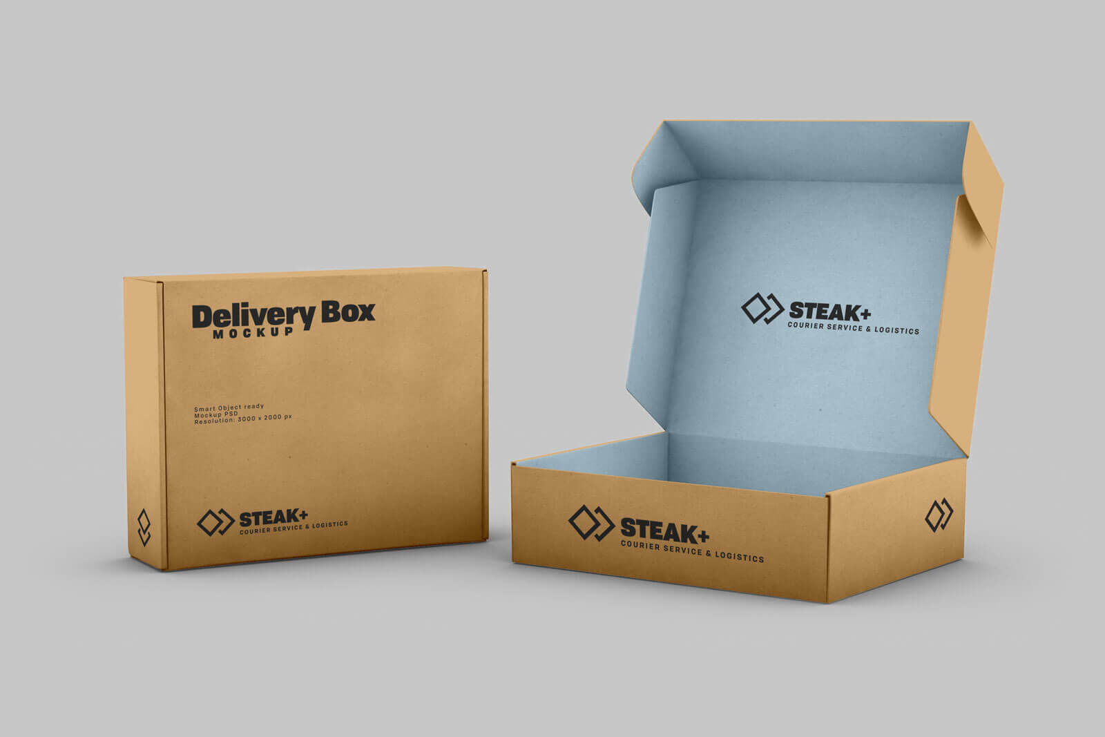 3/4 View of Two Delivery/Shipping Boxes Mockup FREE PSD