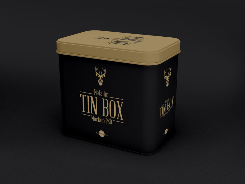 3/4 View of Two Metallic Tin Box Mockups
