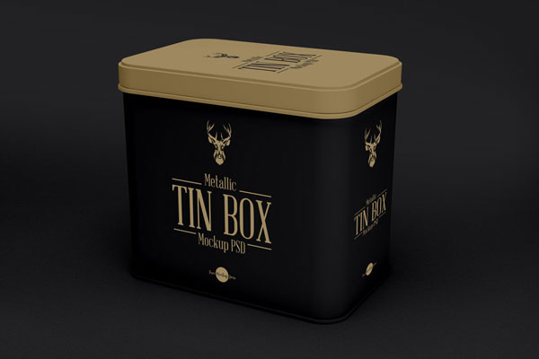 3/4 View of Two Metallic Tin Box Mockups