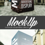 3/4 View of Vertical Big Outdoor Advertising Display Screen Mockup