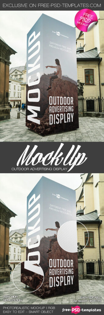 3/4 View of Vertical Big Outdoor Advertising Display Screen Mockup