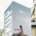 3/4 View of Vertical Big Outdoor Advertising Display Screen Mockup