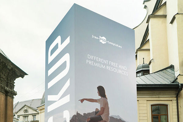 3/4 View of Vertical Big Outdoor Advertising Display Screen Mockup