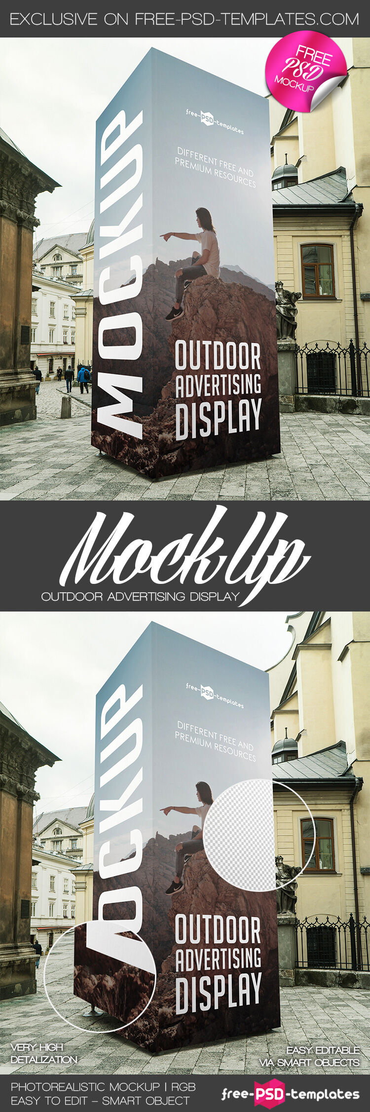 3/4 View of Vertical Big Outdoor Advertising Display Screen Mockup FREE PSD