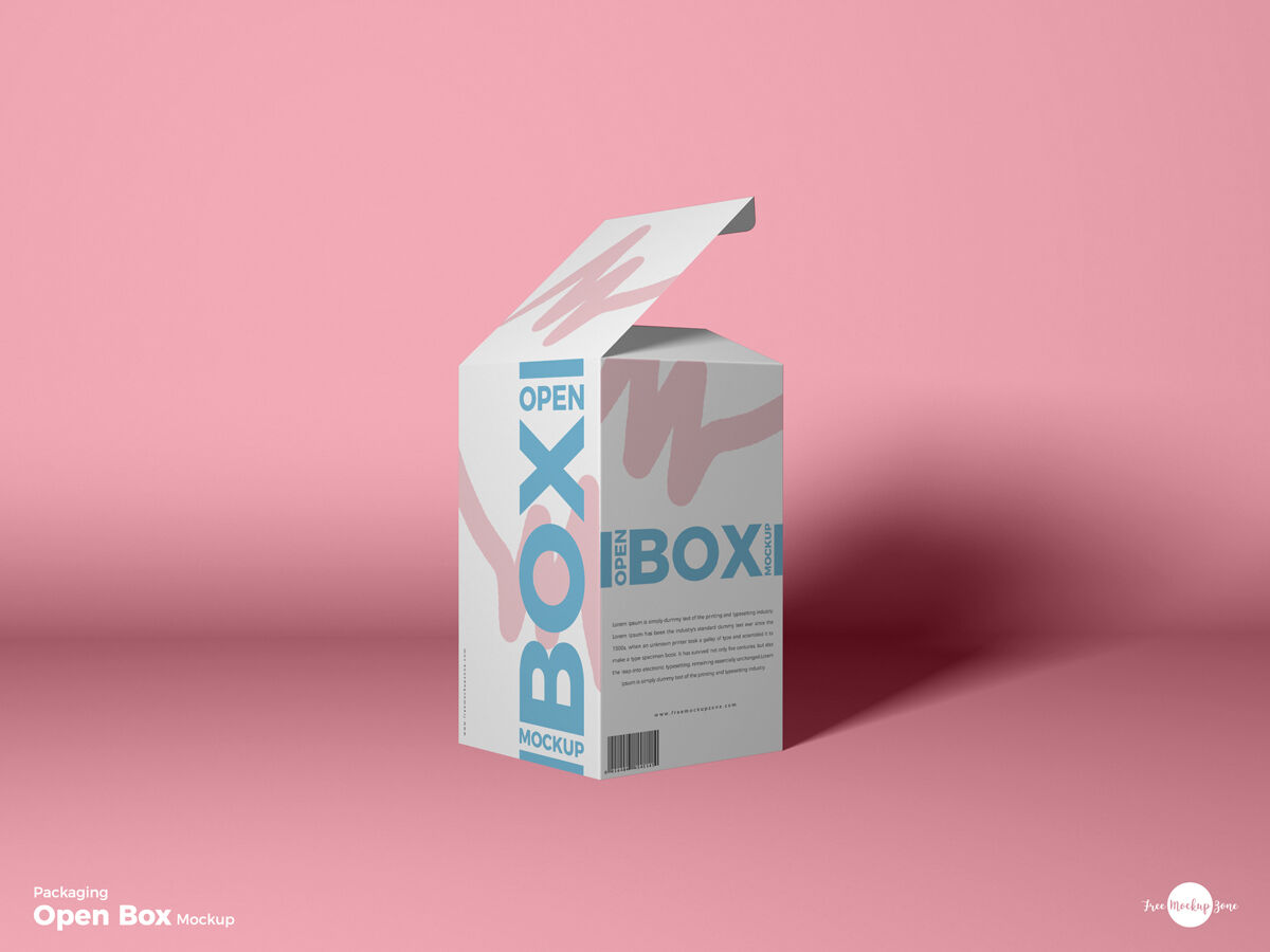 3/4 View Open Packaging Box Mockup in Plain Setting FREE PSD