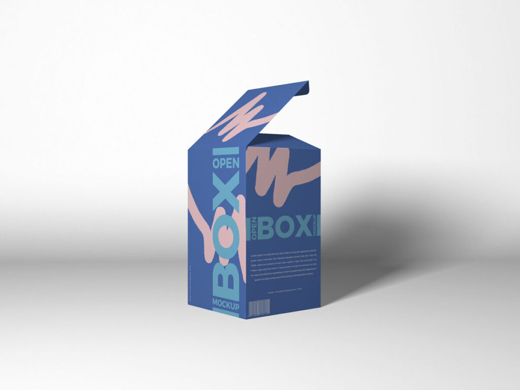 3/4 View Open Packaging Box Mockup in Plain Setting
