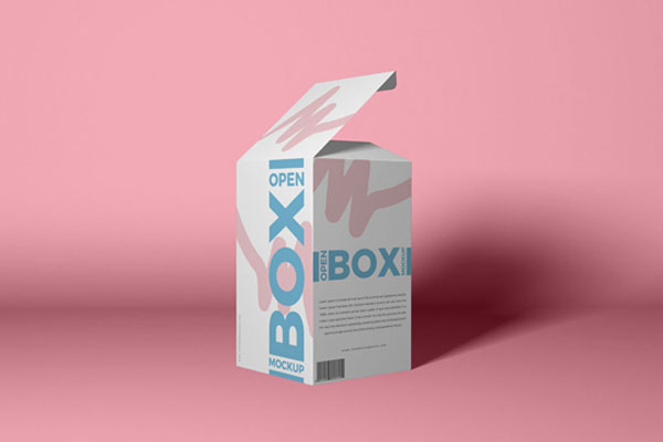 3/4 View Open Packaging Box Mockup in Plain Setting