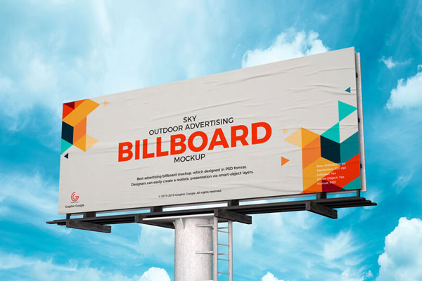 3/4 View Outdoor Advertising Billboard Against the Blue Sky Mockup