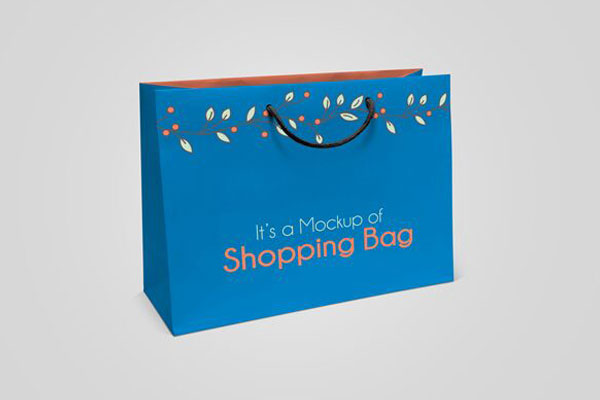 3/4 View Paper Shopping Bag with Cotton Cord Handles Mockup
