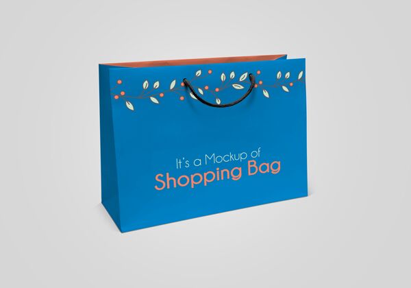 3/4 View Paper Shopping Bag with Cotton Cord Handles Mockup