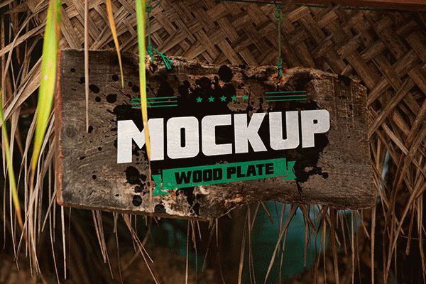 3/4 View Rusty Hanging Wooden Sign Mockup