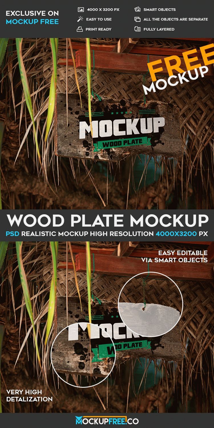 3/4 View Rusty Hanging Wooden Sign Mockup FREE PSD
