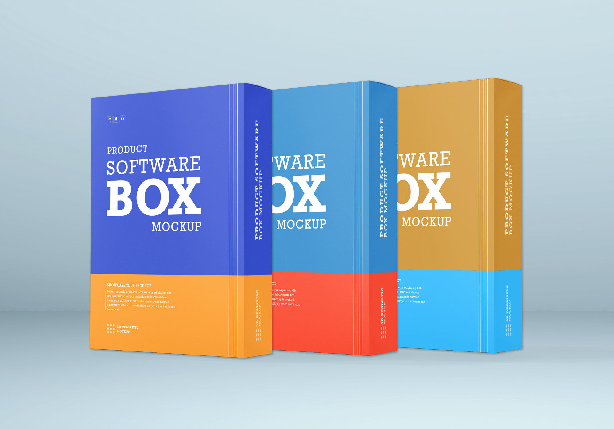 3/4 View Side by Side Standard Product Software Boxes Mockup FREE PSD