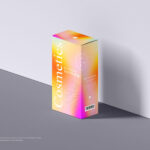 3/4 View Stand-up Packaging Box Against Wall Mockup with Shadow