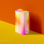 3/4 View Stand-up Packaging Box Against Wall Mockup with Shadow