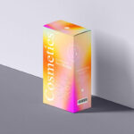 3/4 View Stand-up Packaging Box Against Wall Mockup with Shadow