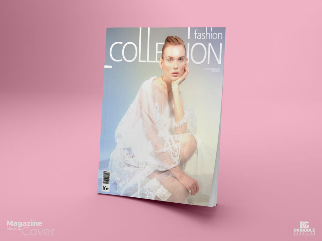 3/4 View Standing Magazine Cover Mockup in Plain Setting