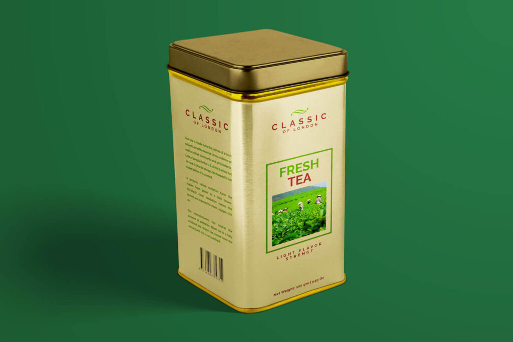 3/4 View Tall Rectangular Tea Tin Box Mockup