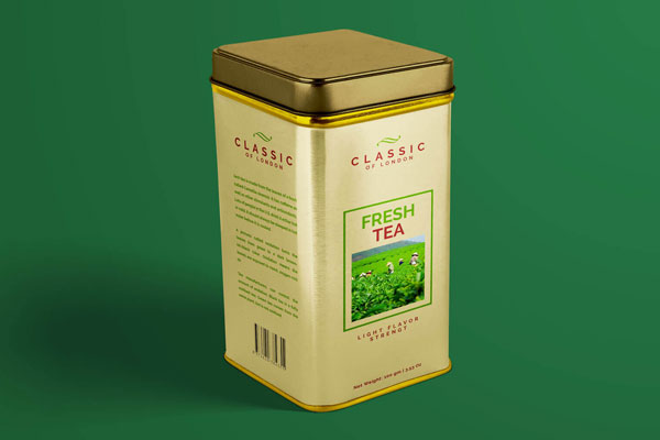 3/4 View Tall Rectangular Tea Tin Box Mockup