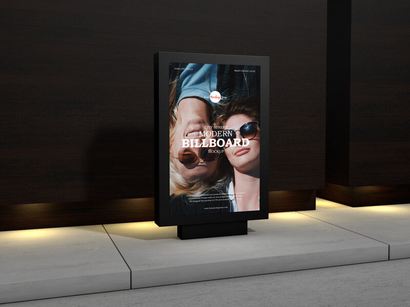 3/4 View Vertical Advertising Stand on Sidewalk Mockup