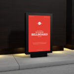3/4 View Vertical Advertising Stand on Sidewalk Mockup