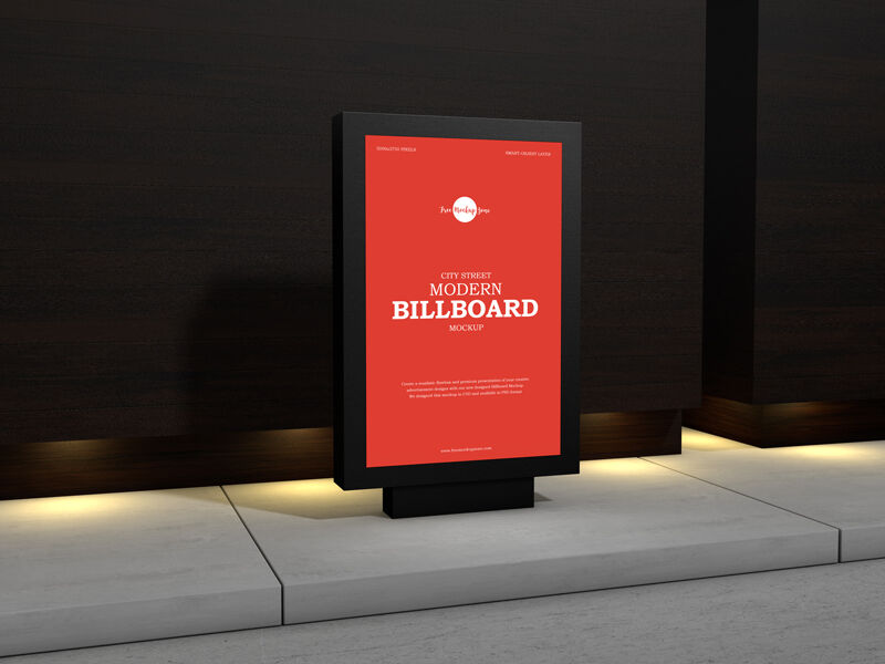 3/4 View Vertical Advertising Stand on Sidewalk Mockup