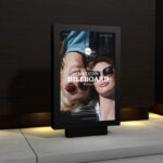 3/4 View Vertical Advertising Stand on Sidewalk Mockup