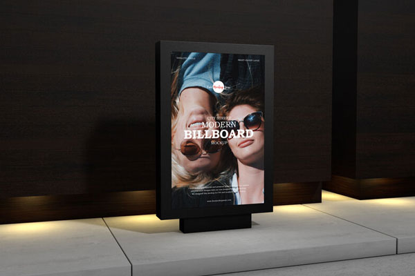 3/4 View Vertical Advertising Stand on Sidewalk Mockup
