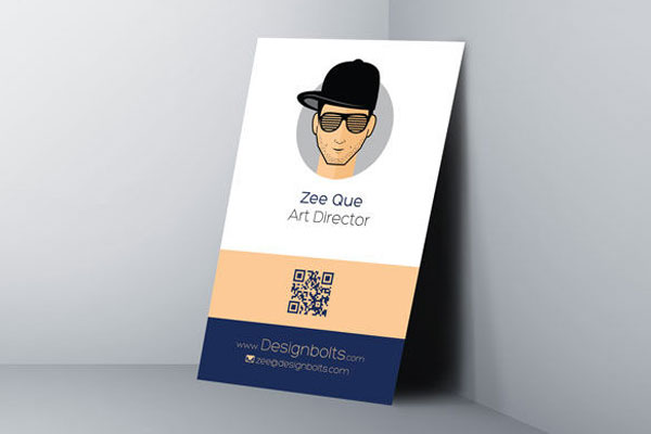 3/4 View Vertical Business Card Standing in the Corner Mockup