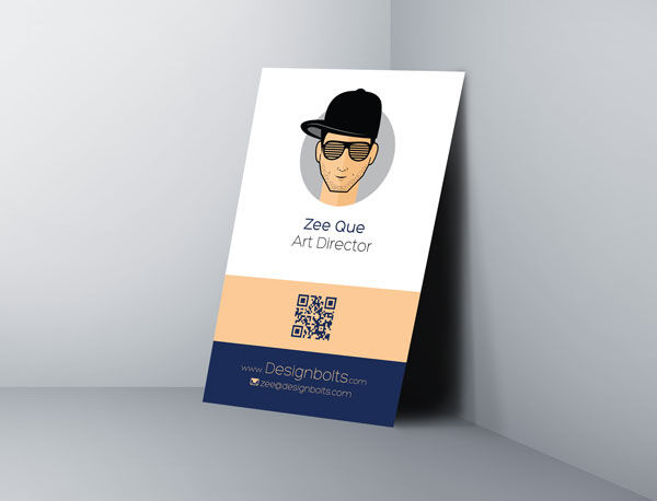 3/4 View Vertical Business Card Standing in the Corner Mockup