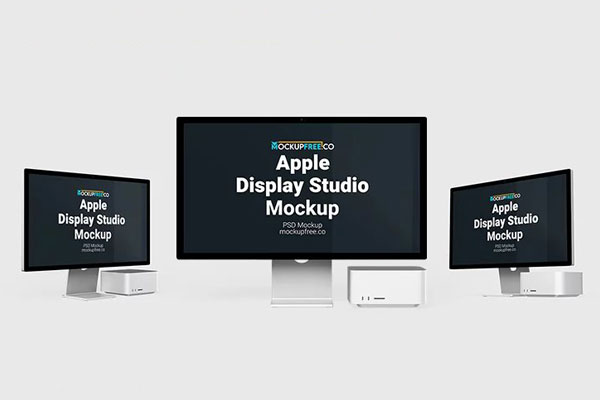 3 Apple Display Studio Mockups in Various Sight