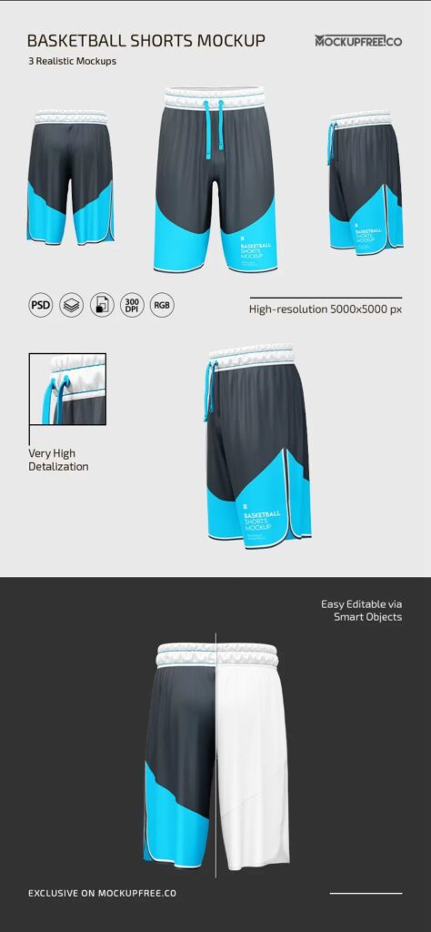 3 Basketball Shorts Mockups in Various Views