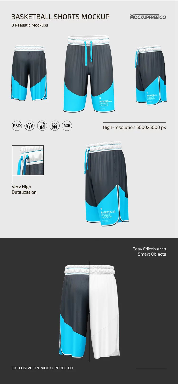 3 Basketball Shorts Mockups in Various Views FREE PSD