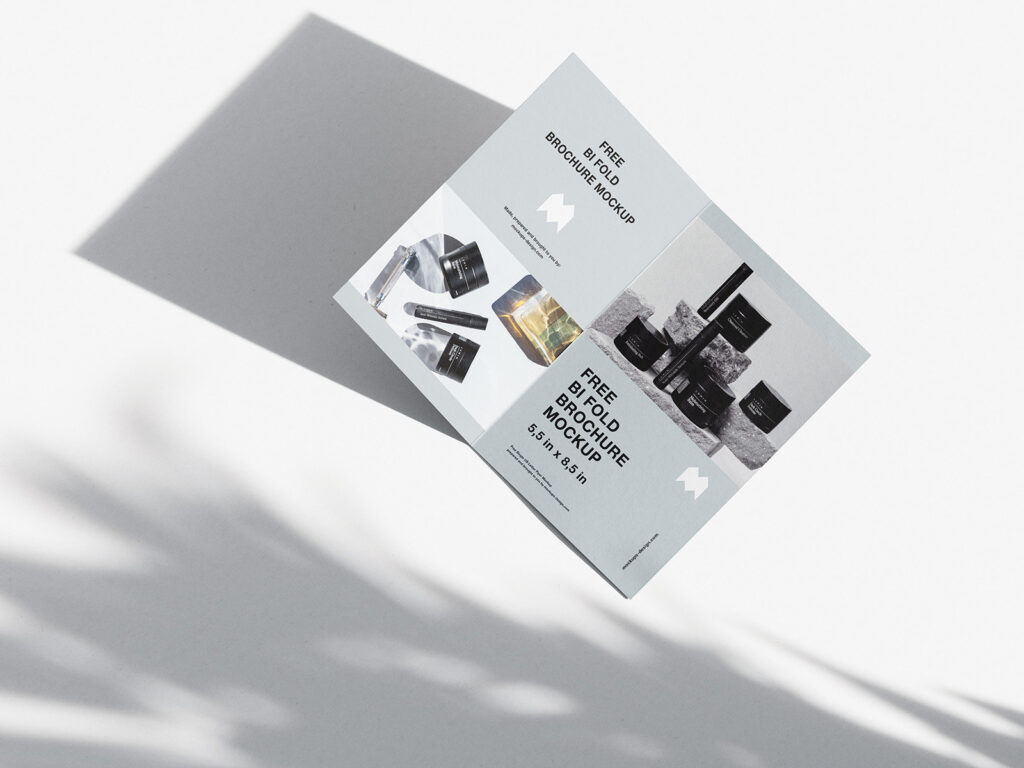 3 Bifold Brochure Mockups from the Top View with Extended Shadows