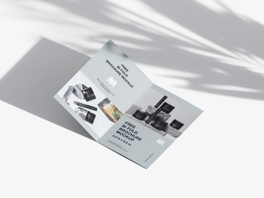 3 Bifold Brochure Mockups from the Top View with Extended Shadows
