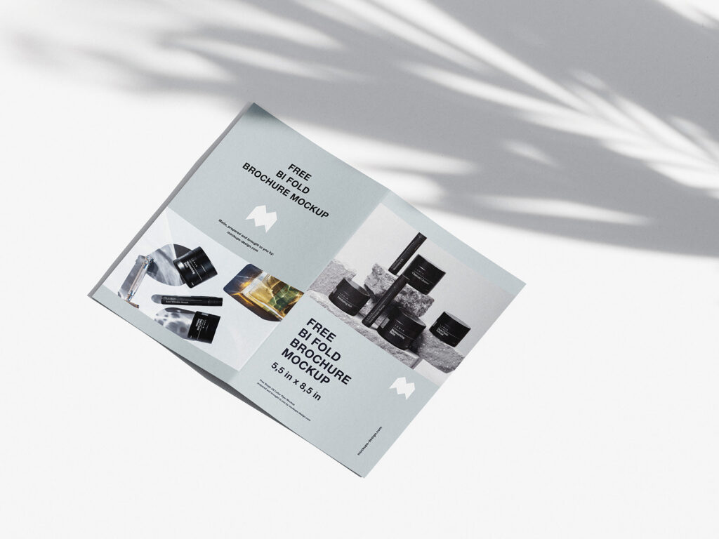 3 Bifold Brochure Mockups from the Top View with Extended Shadows