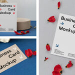 3 Business Card Mockups on Table with Flowers mockup preview