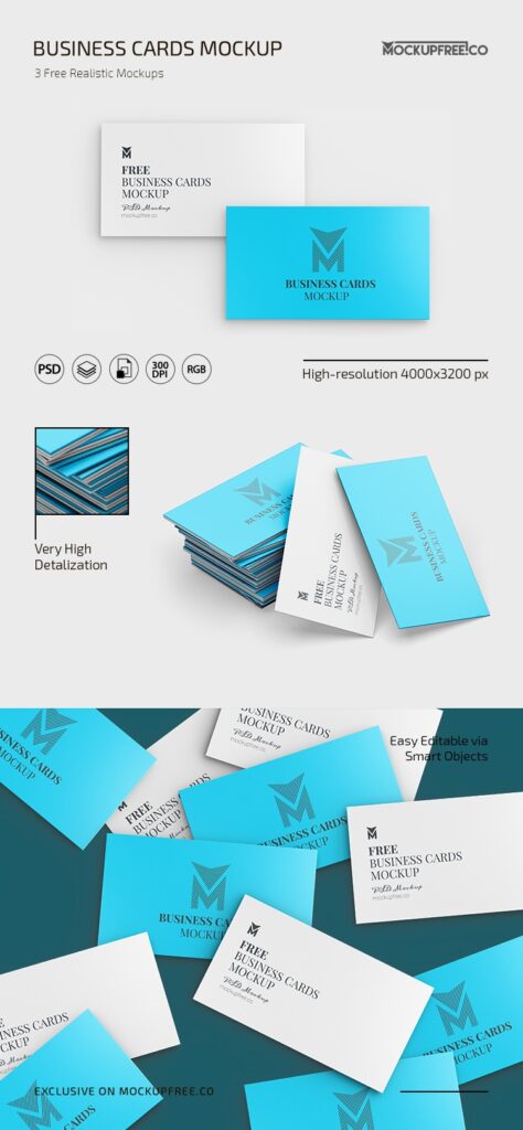 3 Business Cards Mockup in Different Shots