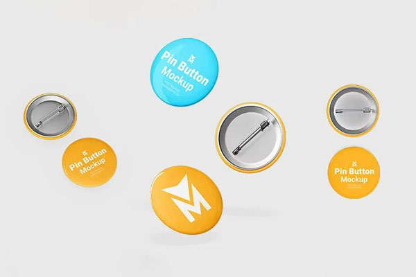 3 Button Badge Mockups in Various Sights