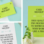 3 Card Mockups with Circle Boxes in Perspective and Front Views