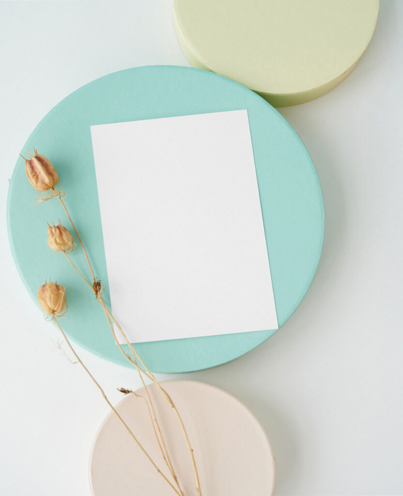 3 Card Mockups with Circle Boxes in Perspective and Front Views