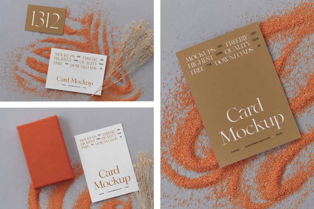 3 Cards Mockups with Twig in Perspective Views mockup preview