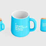 3 Ceramic Mug Mockups with Lid in Varied Views