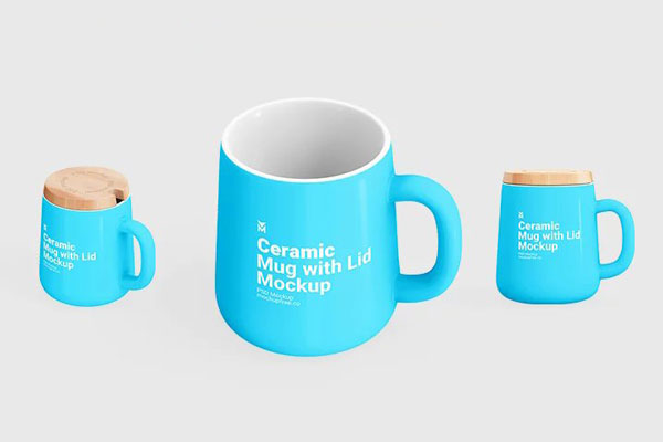 3 Ceramic Mug Mockups with Lid in Varied Views