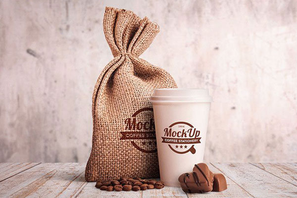3 Coffee Stationery Mockups Including Bags, Mugs, and Boxes