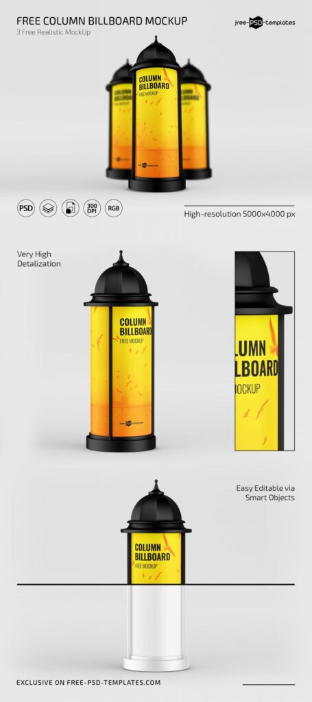 3 Column Billboard Mockups from Various Views