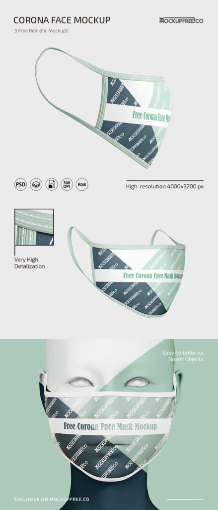 Three Face Mask Mockups in Different Views